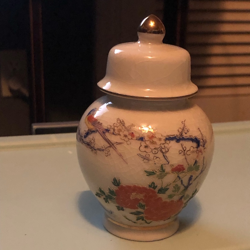 Vintage MCI Japan Ginger Jar Lidded with Flowers and Birds